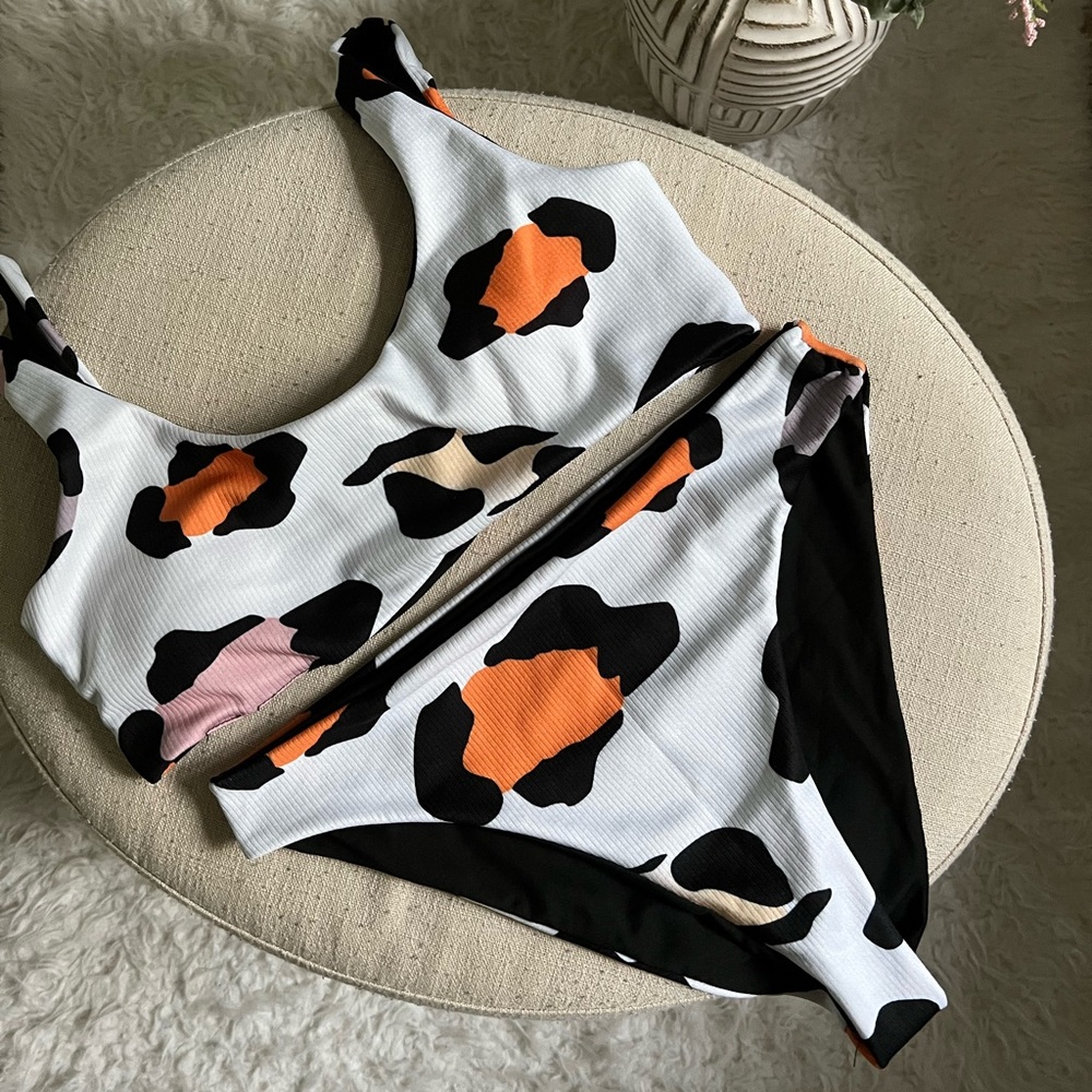 Shein multicolor cow print bikini, L